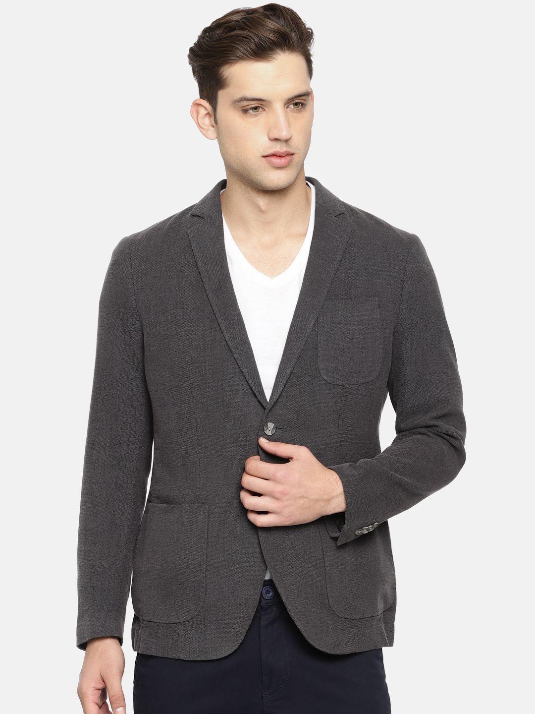 u.s. polo assn. charcoal grey solid single-breasted regular fit casual blazer