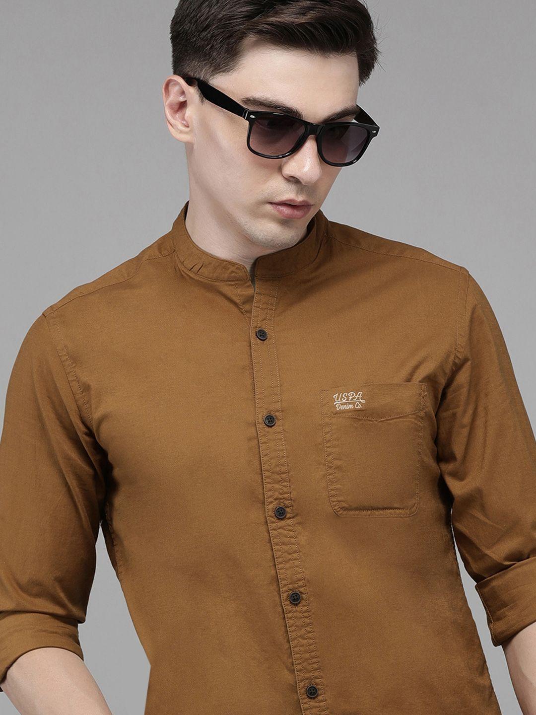 u.s. polo assn. denim co. co men tan brown solid pure cotton casual shirt