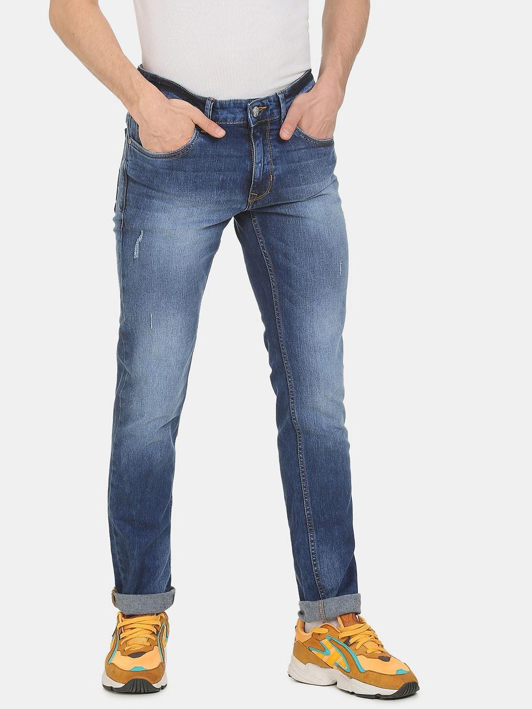 u.s. polo assn. denim co. men blue slim fit low distress heavy fade jeans
