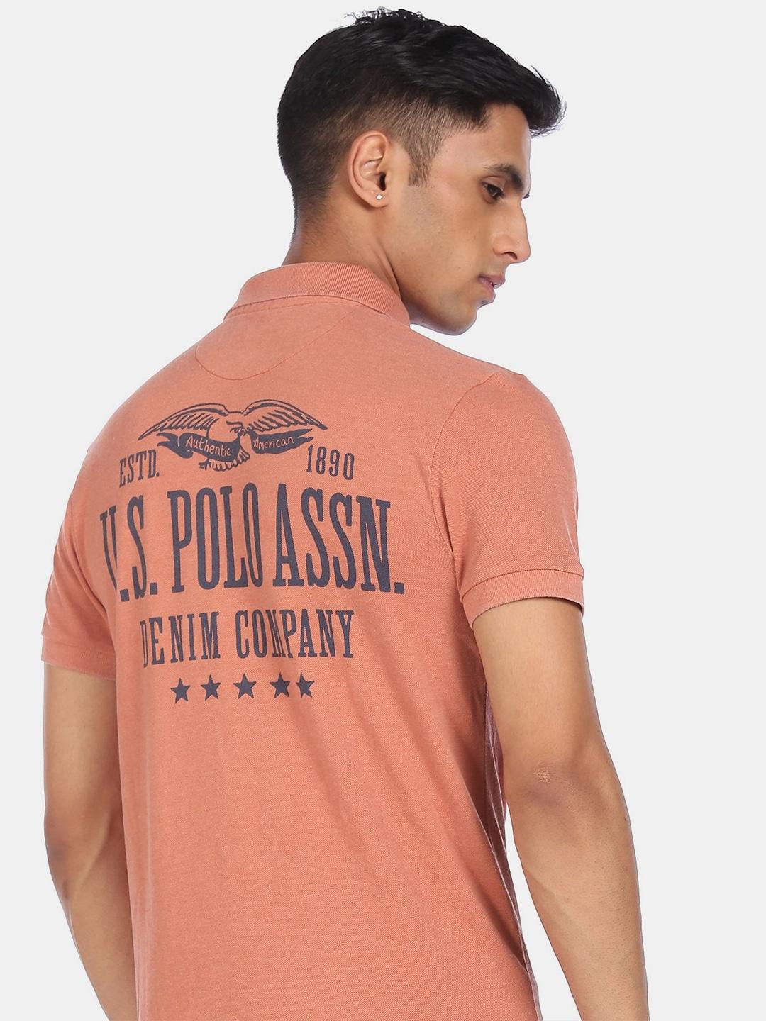 u.s. polo assn. denim co. men orange brand logo polo collar t-shirt