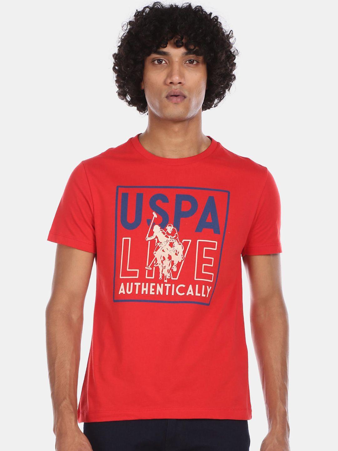 u.s. polo assn. denim co. men red printed round neck t-shirt