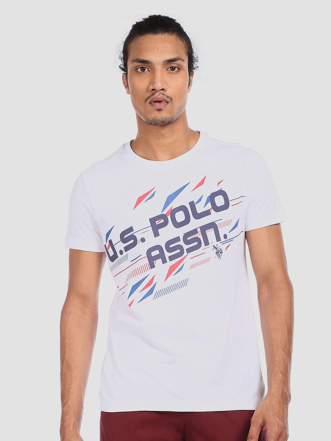 u.s. polo assn. denim co. men white slim fit brand logo printed round neck pure cotton t-shirt