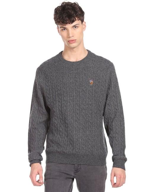 u.s. polo assn. grey regular fit self pattern sweater