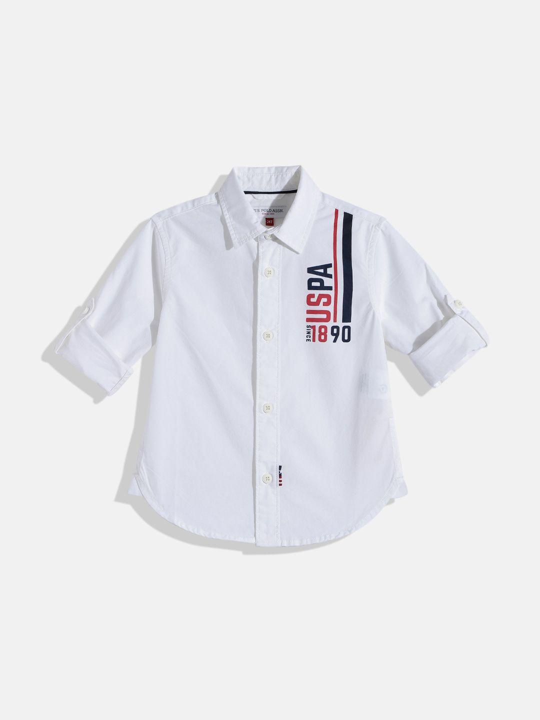 u.s. polo assn. kids  boys white brand logo printed pure cotton casual shirt