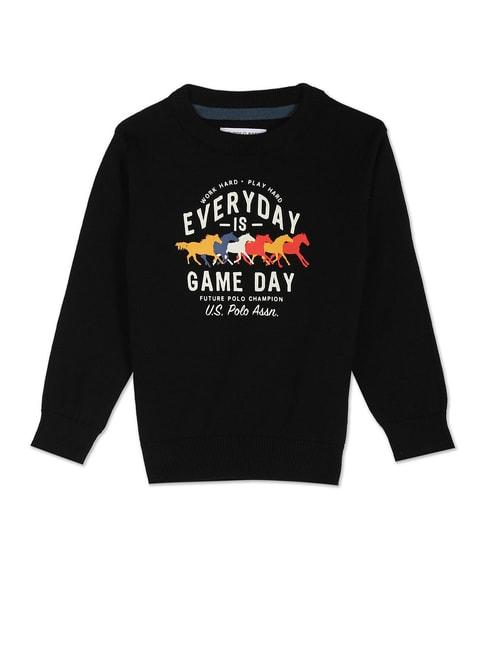 u.s. polo assn. kids black printed full sleeves sweater