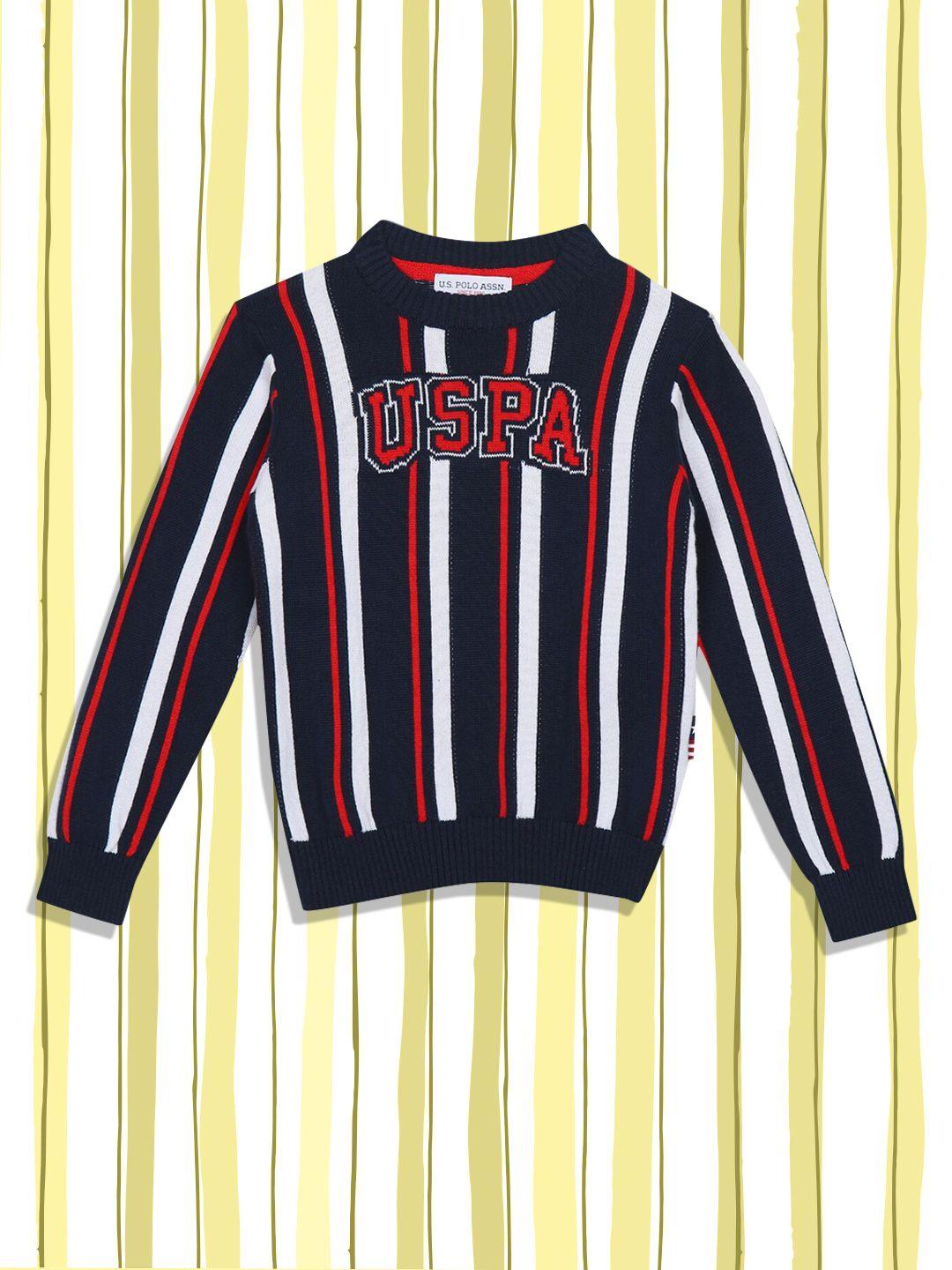 u.s. polo assn. kids boys blue & white striped pullover sweater