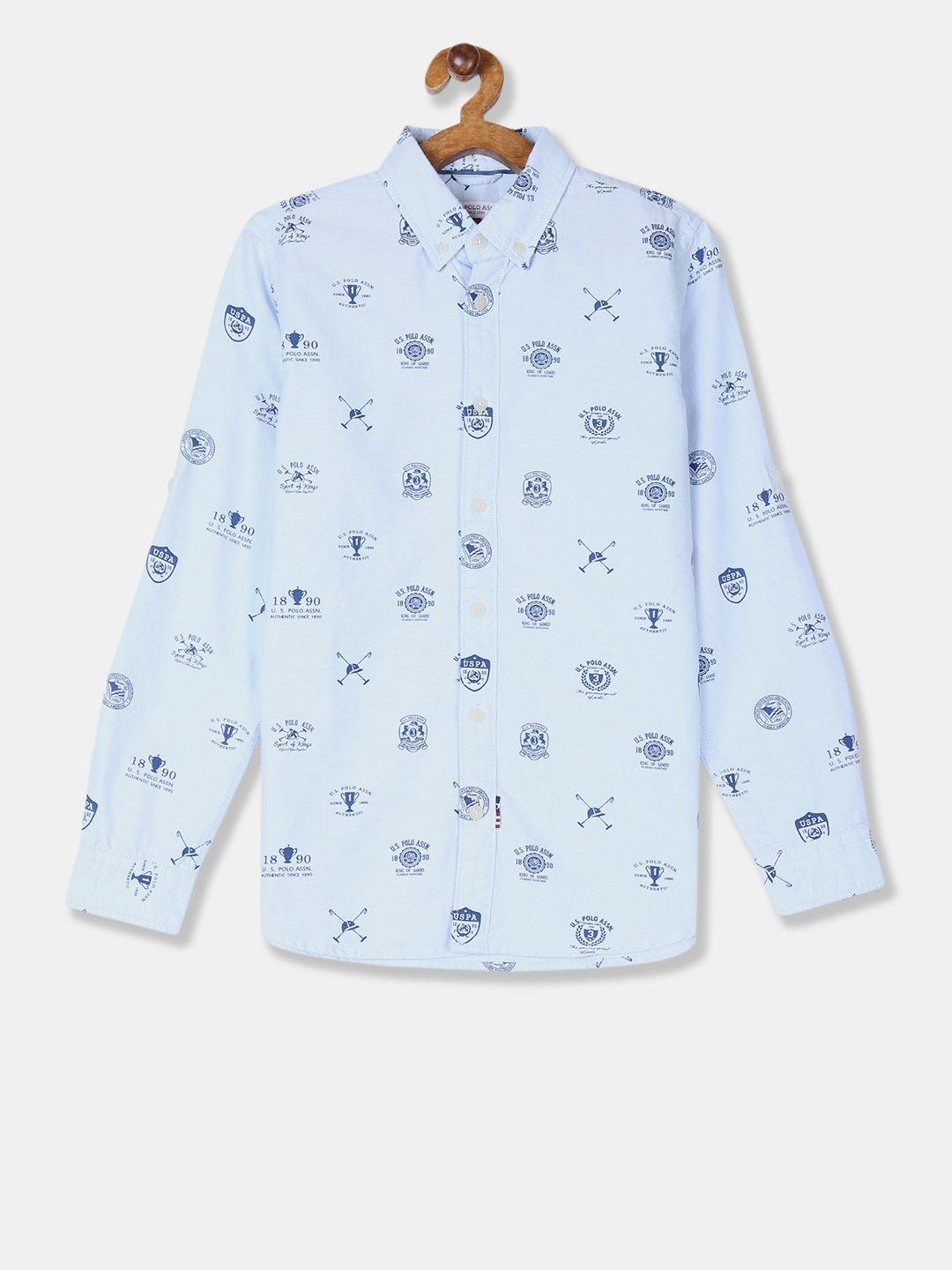 u.s. polo assn. kids boys blue regular fit printed casual shirt