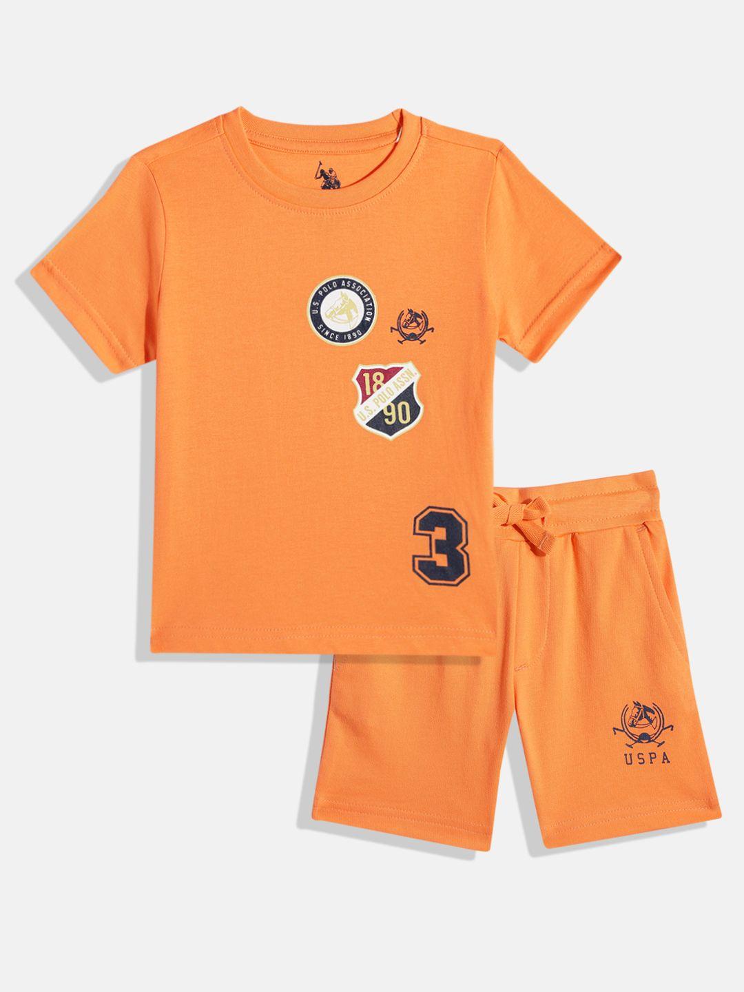 u.s. polo assn. kids boys brand logo placement print pure cotton t-shirt with shorts
