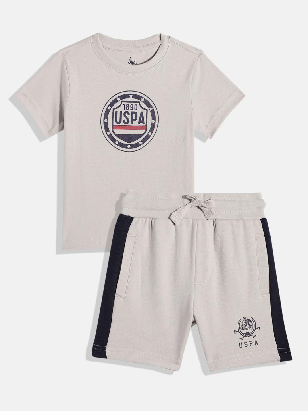 u.s. polo assn. kids boys brand logo print knitted pure cotton t-shirt with shorts
