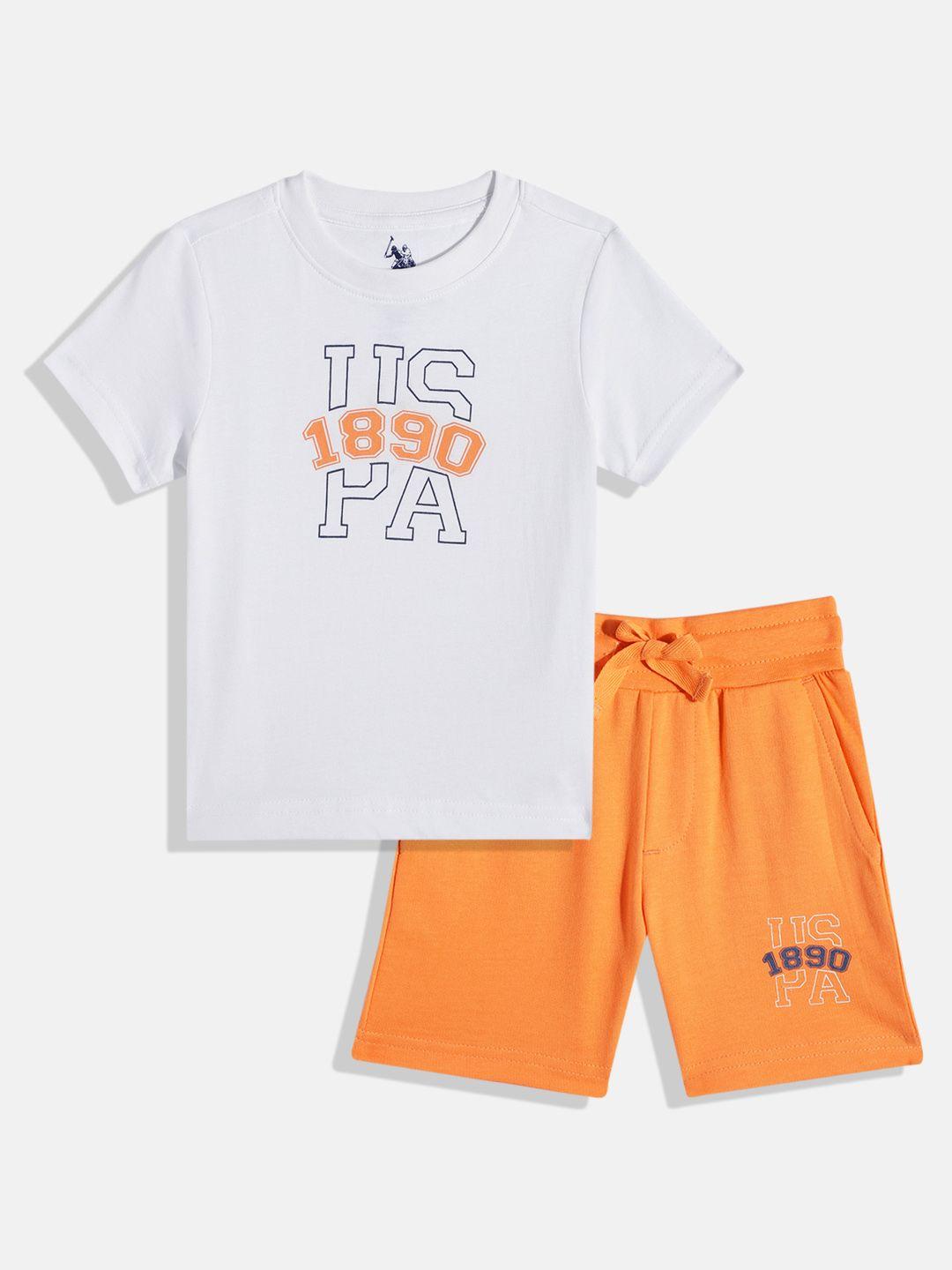u.s. polo assn. kids boys brand logo print knitted pure cotton t-shirt with shorts