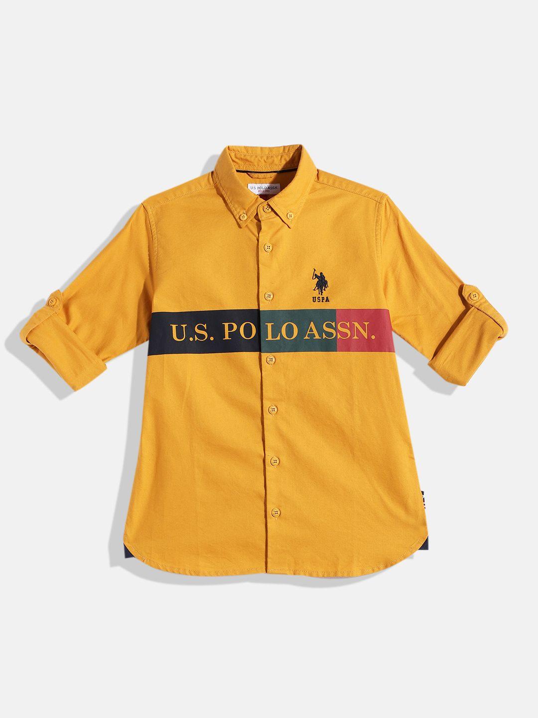 u.s. polo assn. kids boys brand logo printed opaque pure cotton casual shirt