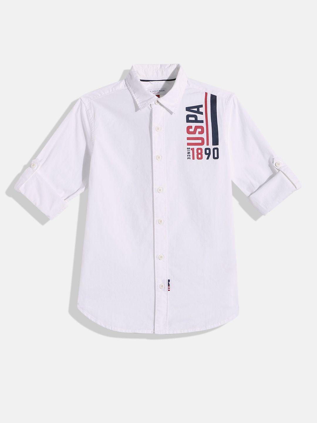 u.s. polo assn. kids boys brand logo printed semi sheer pure cotton casual shirt
