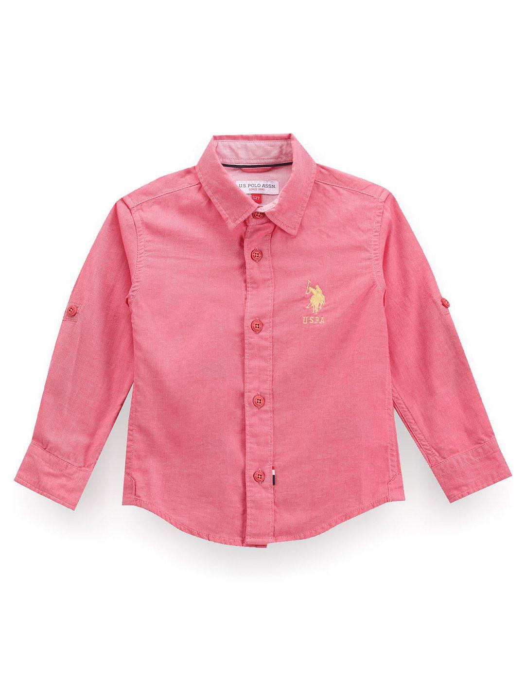 u.s. polo assn. kids boys classic roll-up sleeves twill pure cotton casual shirt