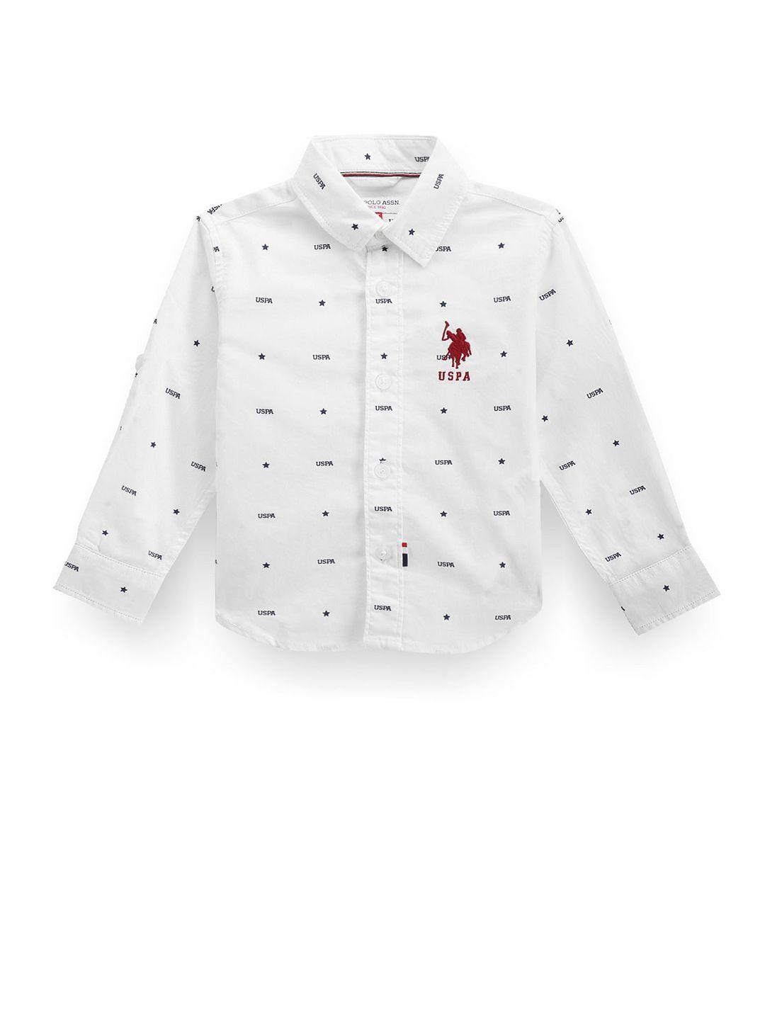 u.s. polo assn. kids boys classic typography print twill spread collar cotton casual shirt