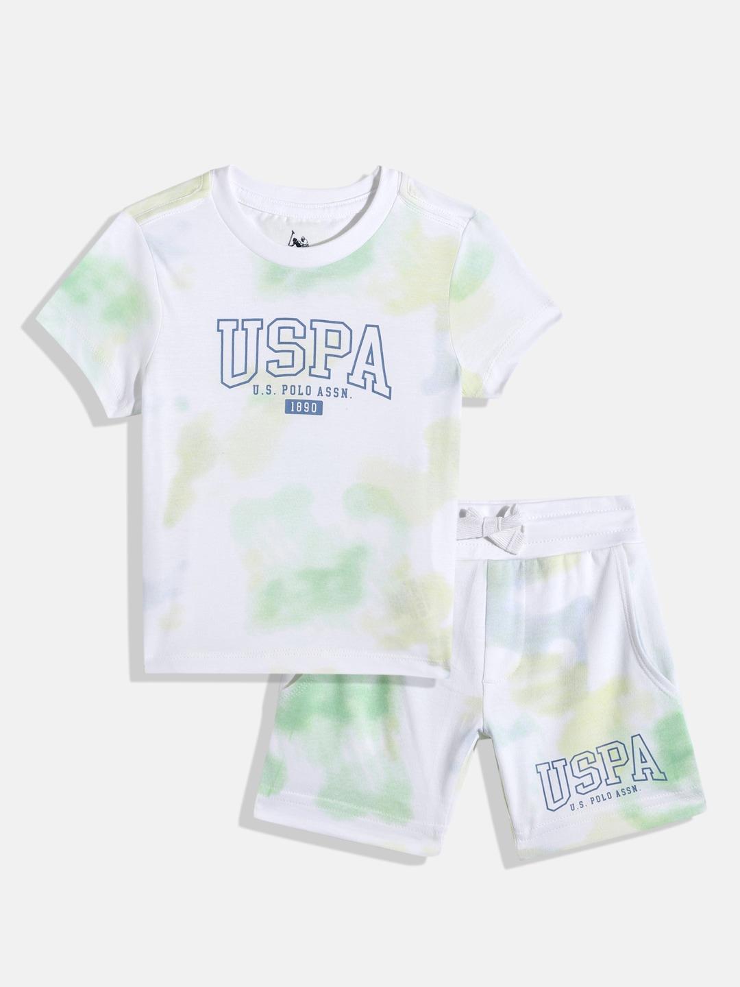 u.s. polo assn. kids boys dyed & brand logo print knitted pure cotton t-shirt with shorts