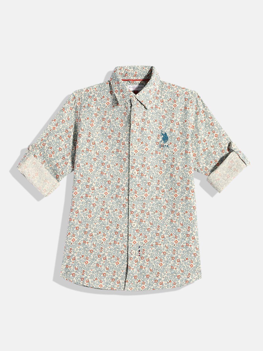 u.s. polo assn. kids boys floral printed opaque cotton linen casual shirt
