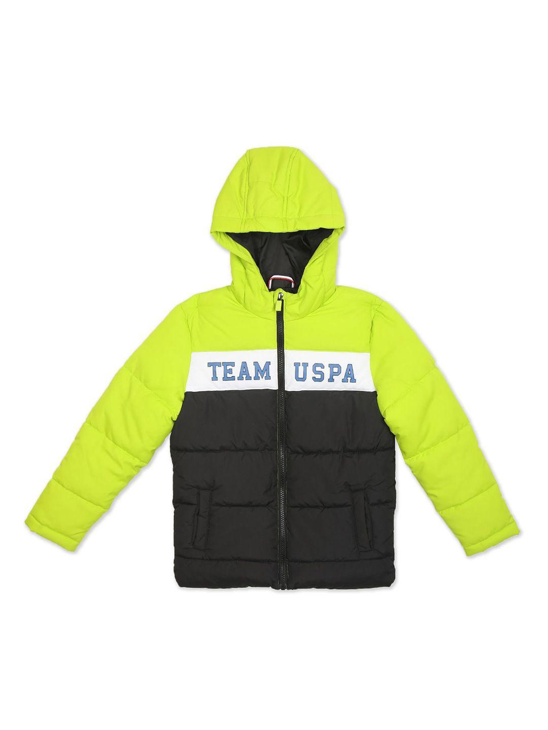 u.s. polo assn. kids boys green crop hooded open front jacket