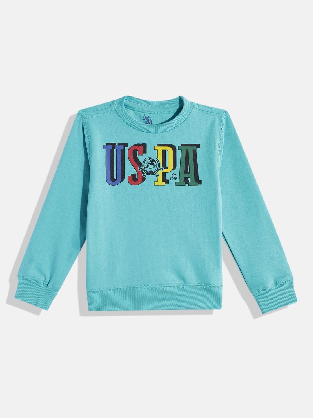 u.s. polo assn. kids boys light blue brand logo print pure cotton sweatshirt