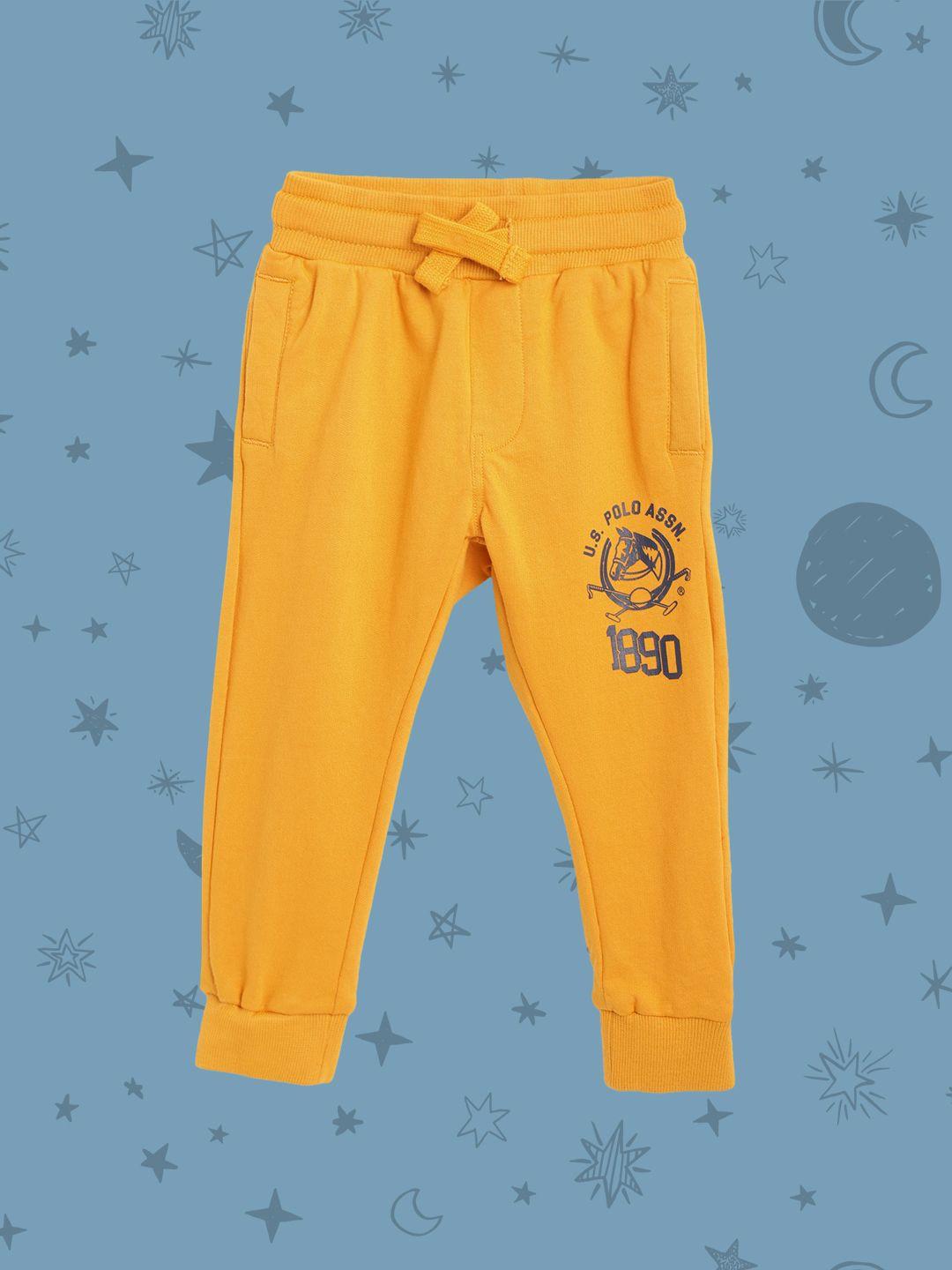 u.s. polo assn. kids boys mustard yellow pure cotton brand logo detail joggers