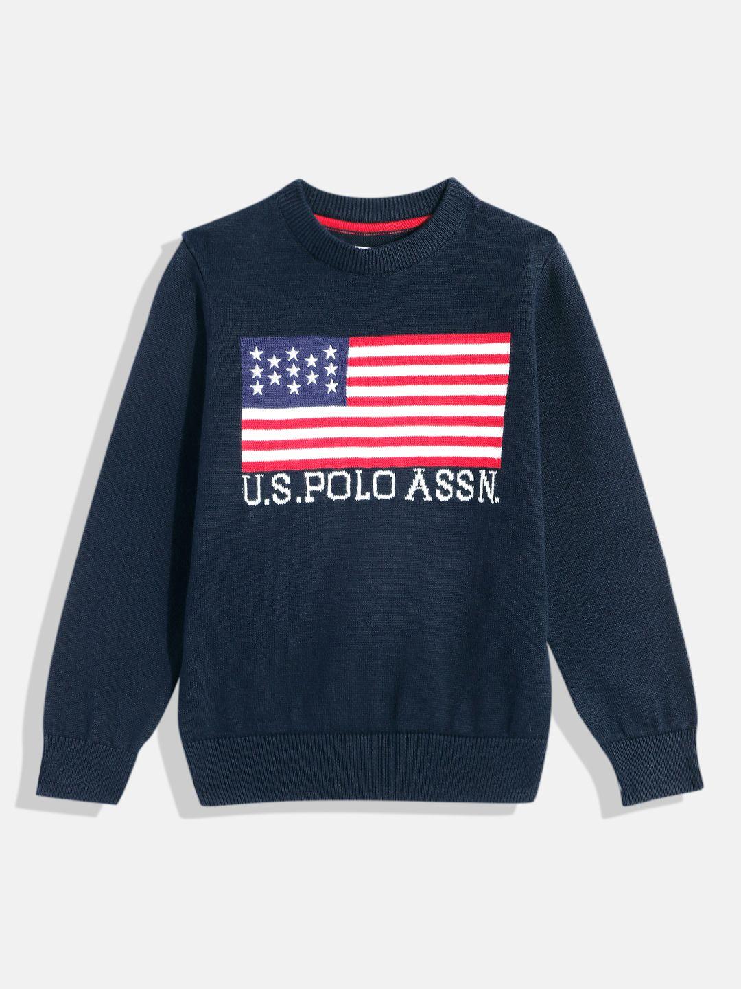 u.s. polo assn. kids boys navy blue brand logo print pure cotton pullover