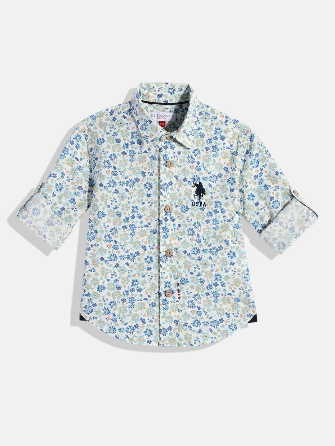 u.s. polo assn. kids boys off -white floral printed pure cotton casual shirt