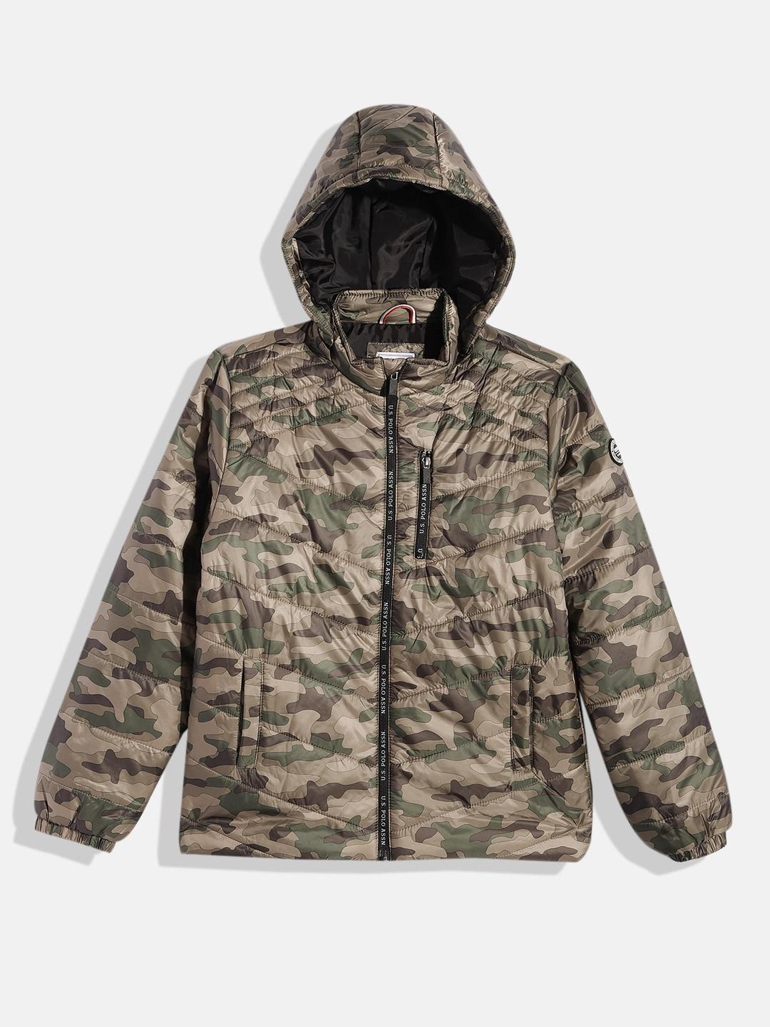 u.s. polo assn. kids boys olive green camouflage puffer jacket