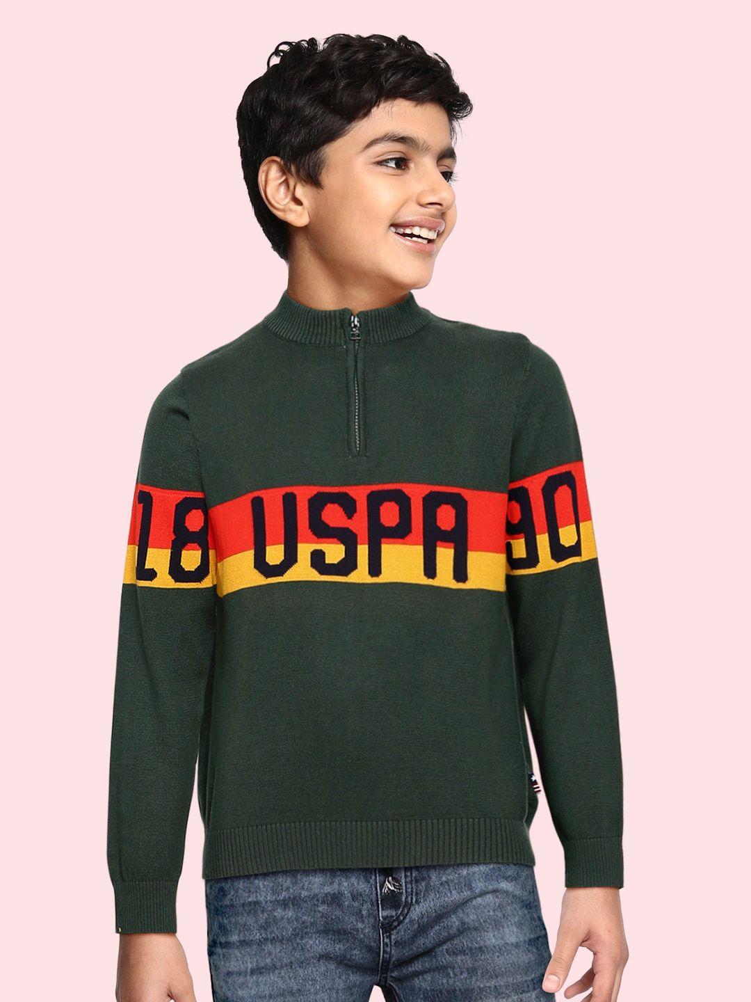 u.s. polo assn. kids boys olive green embroidered pure cotton sweater