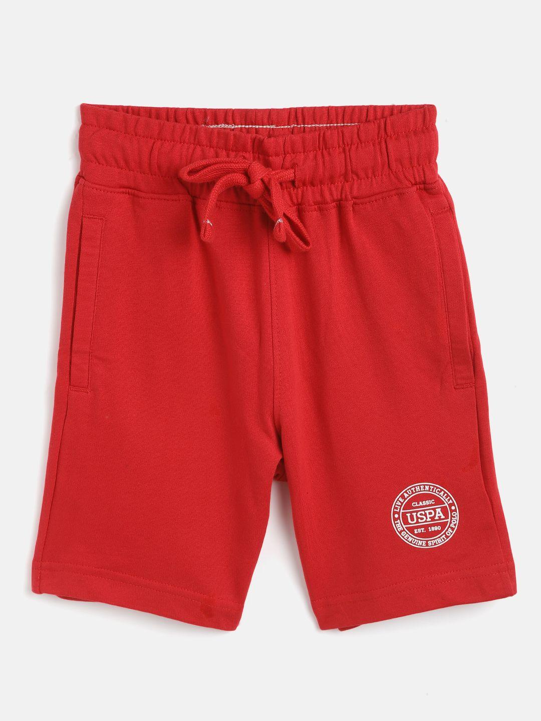 u.s. polo assn. kids boys red cotton solid lounge shorts
