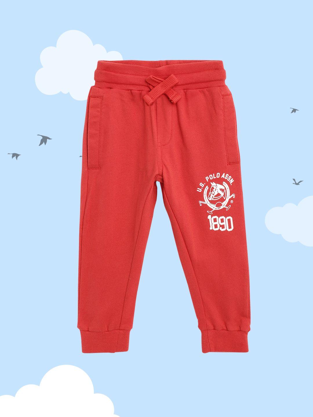 u.s. polo assn. kids boys red pure cotton brand logo detail joggers