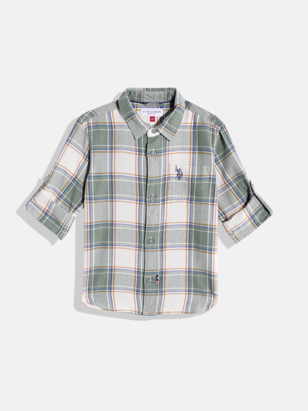 u.s. polo assn. kids boys tartan checked pure cotton regular fit opaque casual shirt