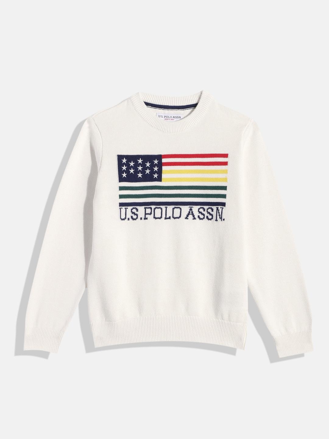 u.s. polo assn. kids boys white brand logo print pure cotton pullover
