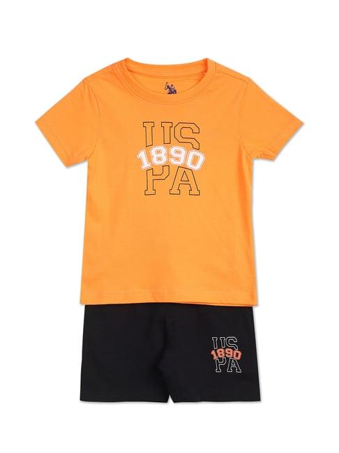 u.s. polo assn. kids orange & black printed t-shirt with shorts