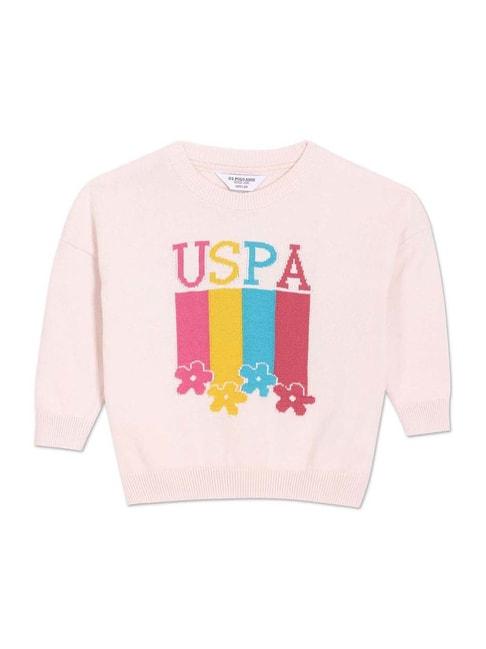 u.s. polo assn. kids peach cotton printed full sleeves sweater