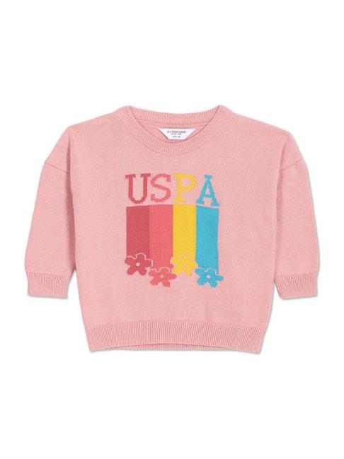 u.s. polo assn. kids pink cotton printed full sleeves sweater