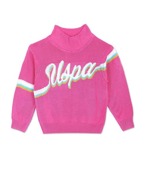u.s. polo assn. kids pink self design full sleeves sweater