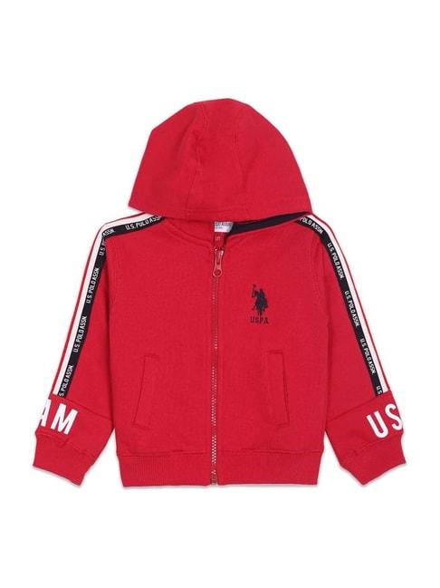 u.s. polo assn. kids red cotton printed full sleeves hoodie