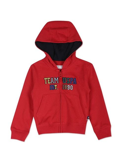 u.s. polo assn. kids red embroidered full sleeves hoodie