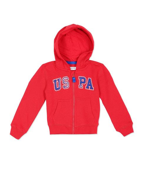 u.s. polo assn. kids red printed full sleeves hoodie