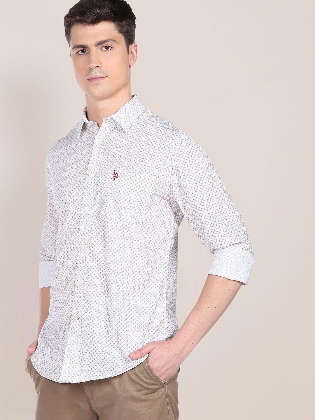 u.s. polo assn. men beige pure cotton geometric print tailored shirt