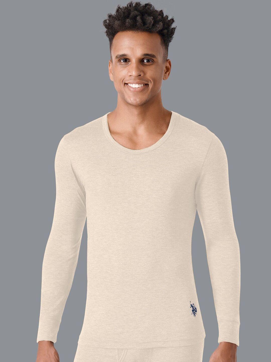 u.s. polo assn. men beige solid thermal tops