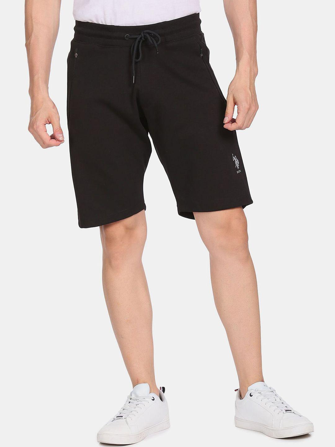 u.s. polo assn. men black mid rise solid shorts