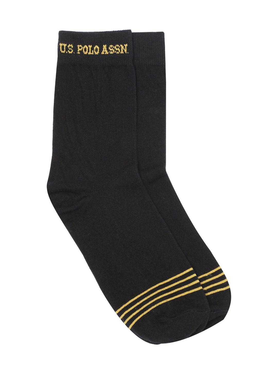 u.s. polo assn. men black patterned calf length socks