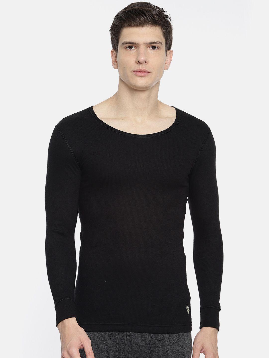 u.s. polo assn. men black solid round neck knitted thermal t-shirt i652-002-pl-l