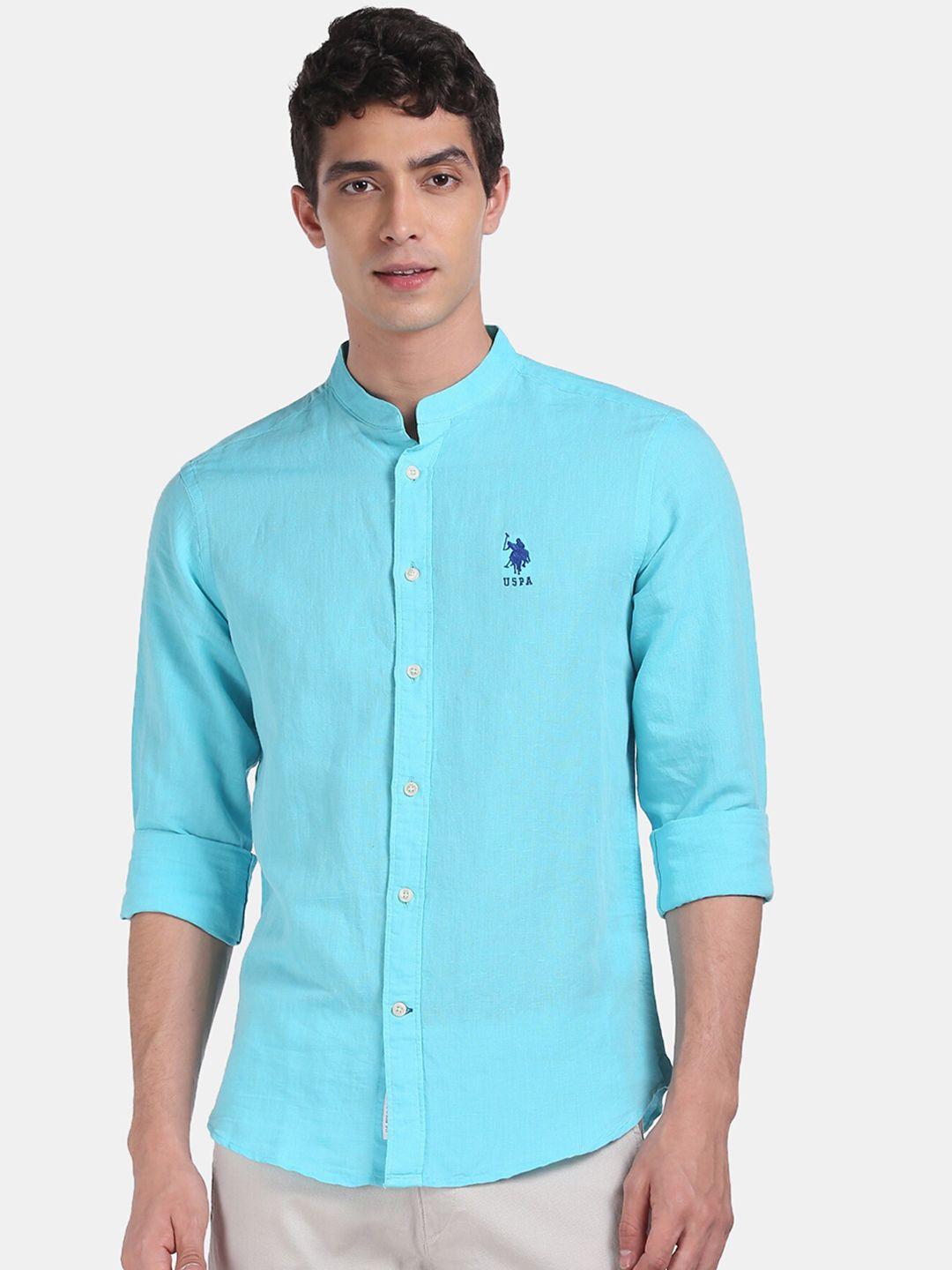 u.s. polo assn. men blue regular fit solid casual shirt