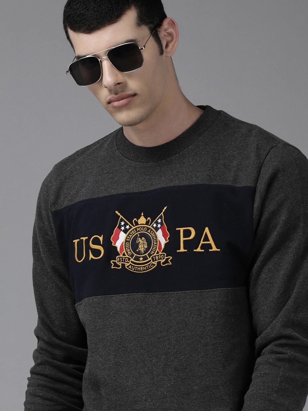 u.s. polo assn. men charcoal printed sweatshirt