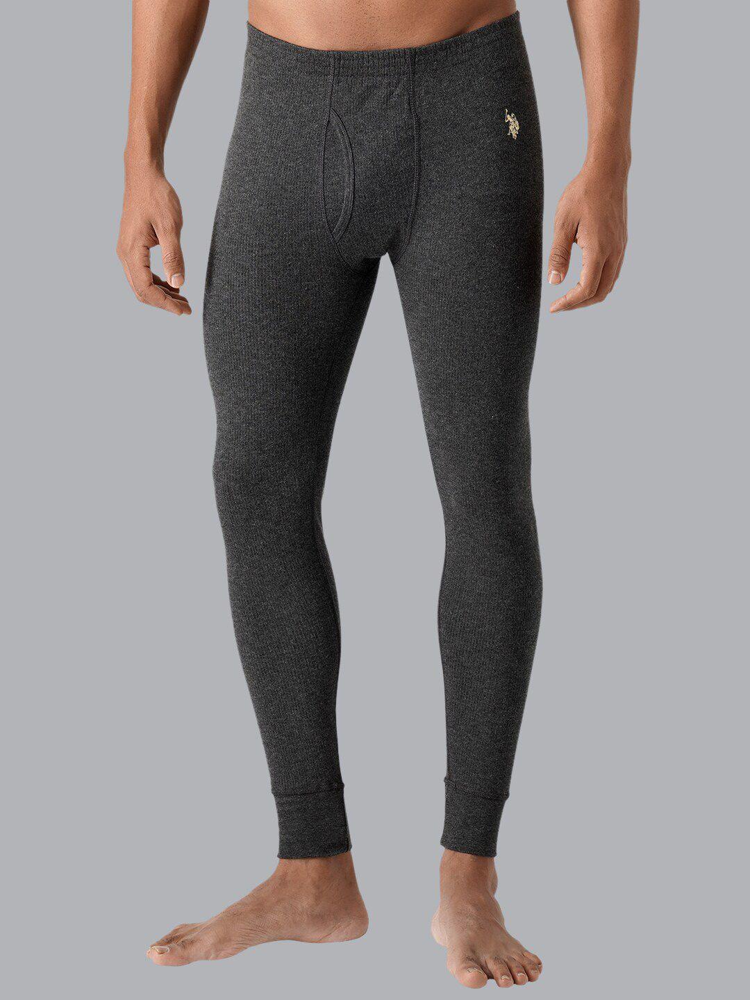 u.s. polo assn. men grey solid cotton thermal bottoms