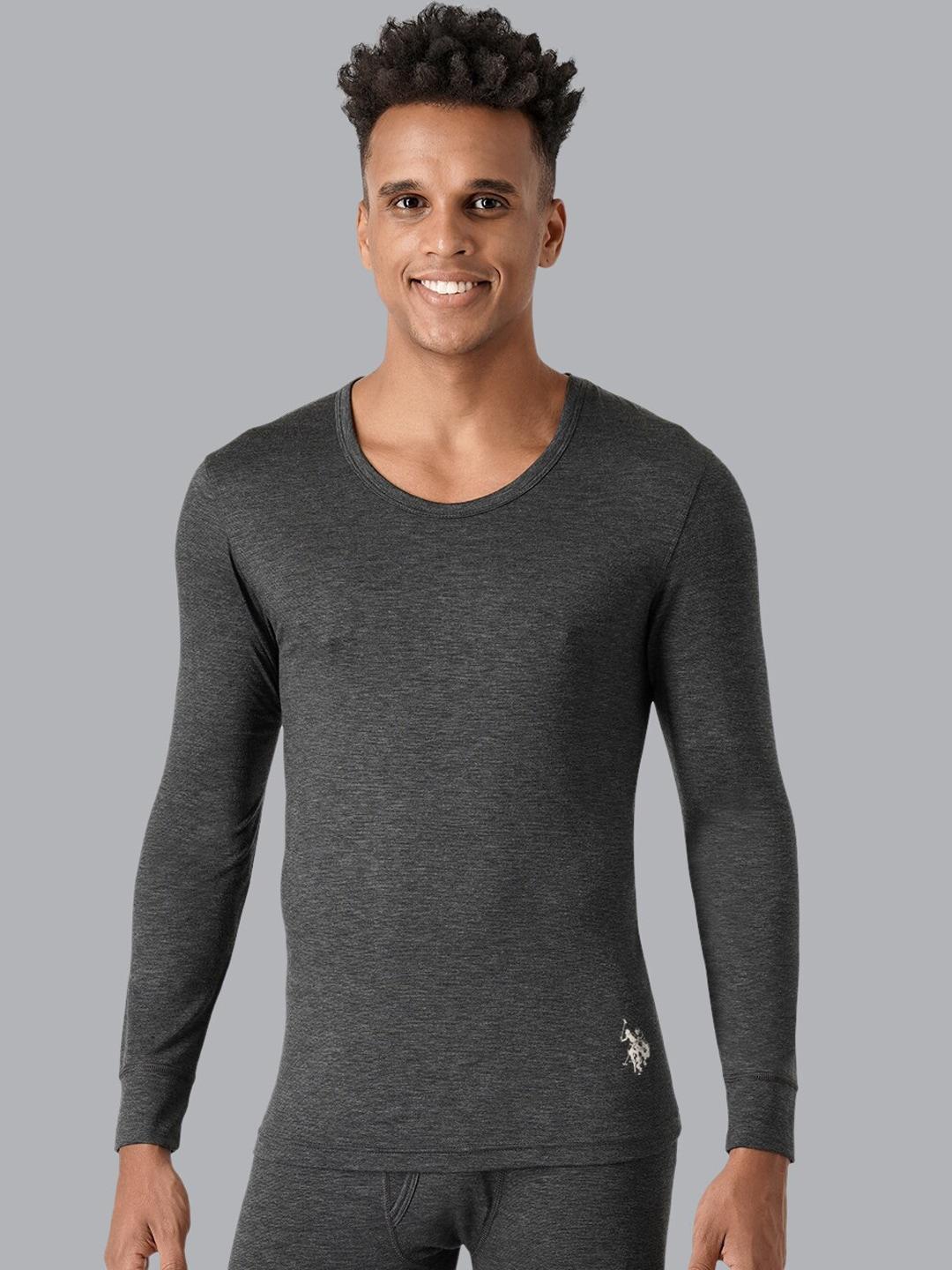 u.s. polo assn. men grey solid thermal top