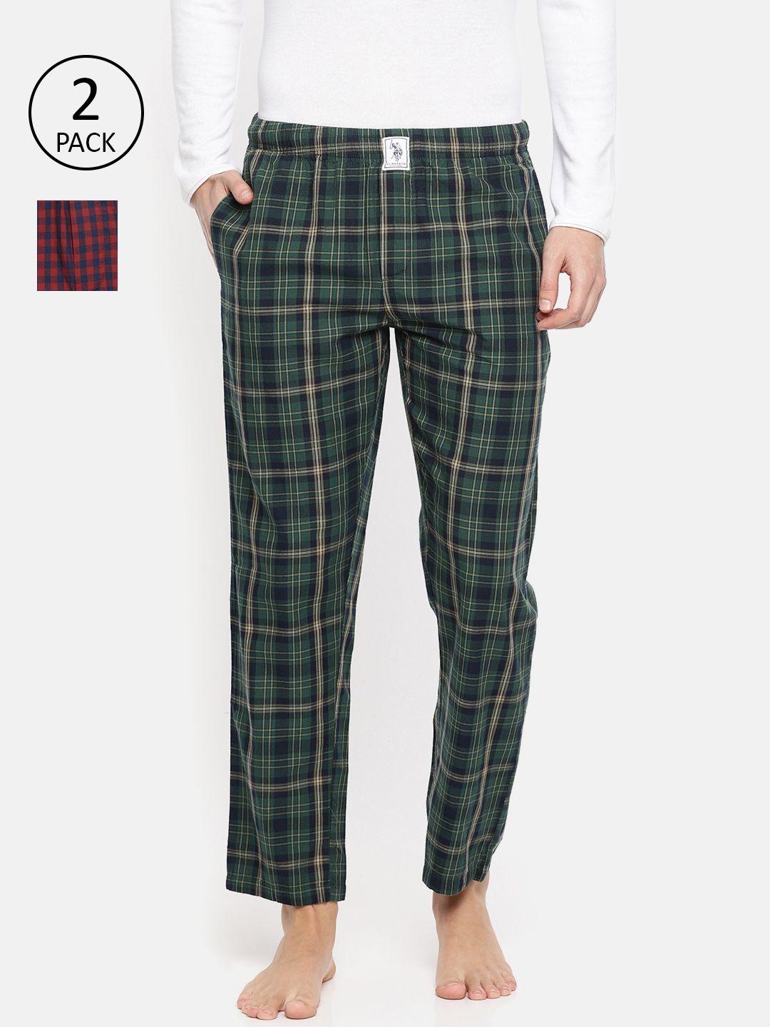 u.s. polo assn. men pack of 2 pure cotton checked lounge pants