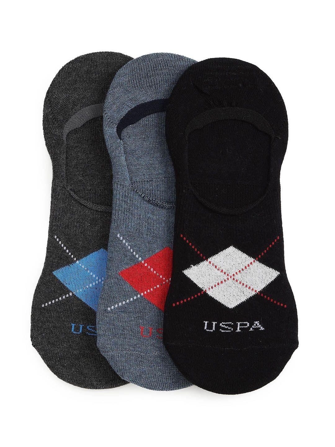 u.s. polo assn. men pack of 3 patterned no show socks