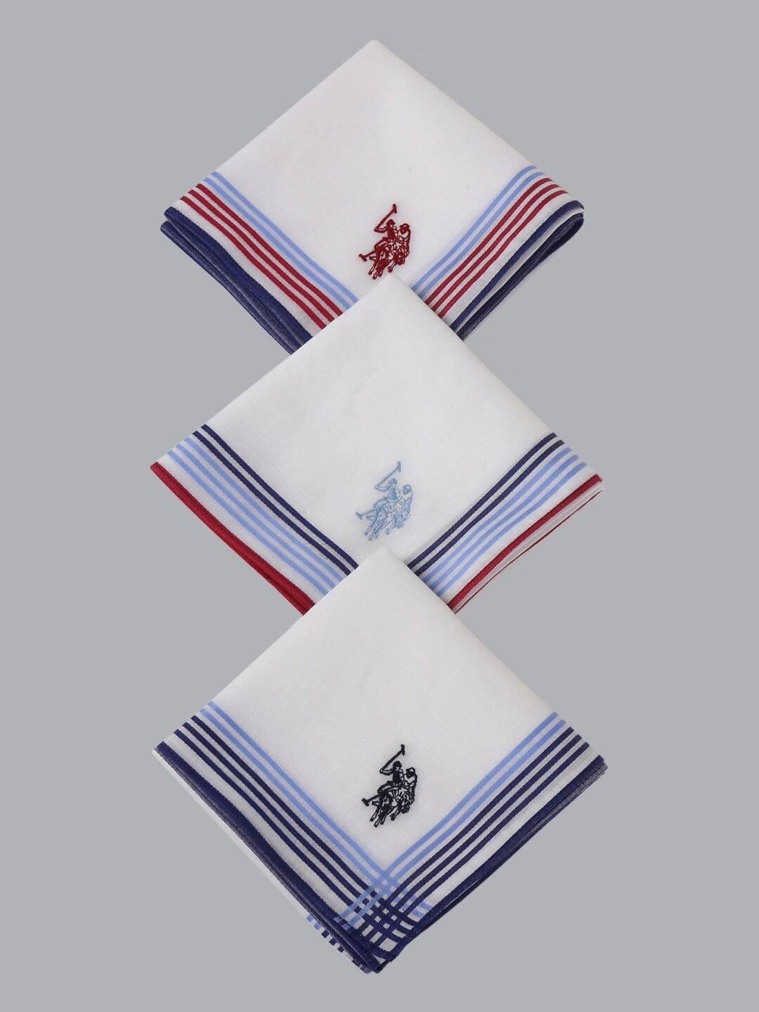 u.s. polo assn. men pack of 3 white solid pure cotton handkerchief